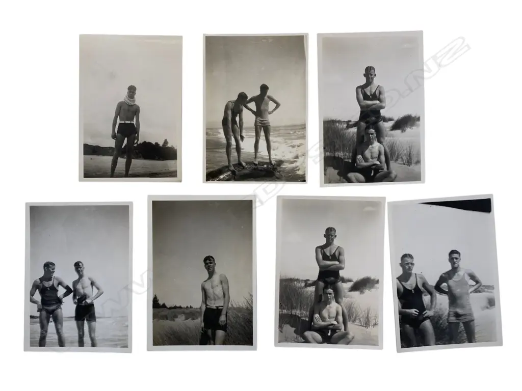 Unidentified photographer - Beach photographs of Leo Bensemann and friends, Image 1++